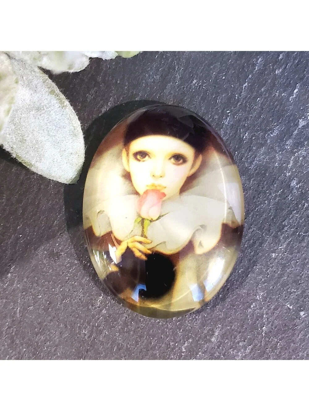 Artsy Fantasy Girl Pink Rose Woman 40x30mm Oval Glass Cabochon
